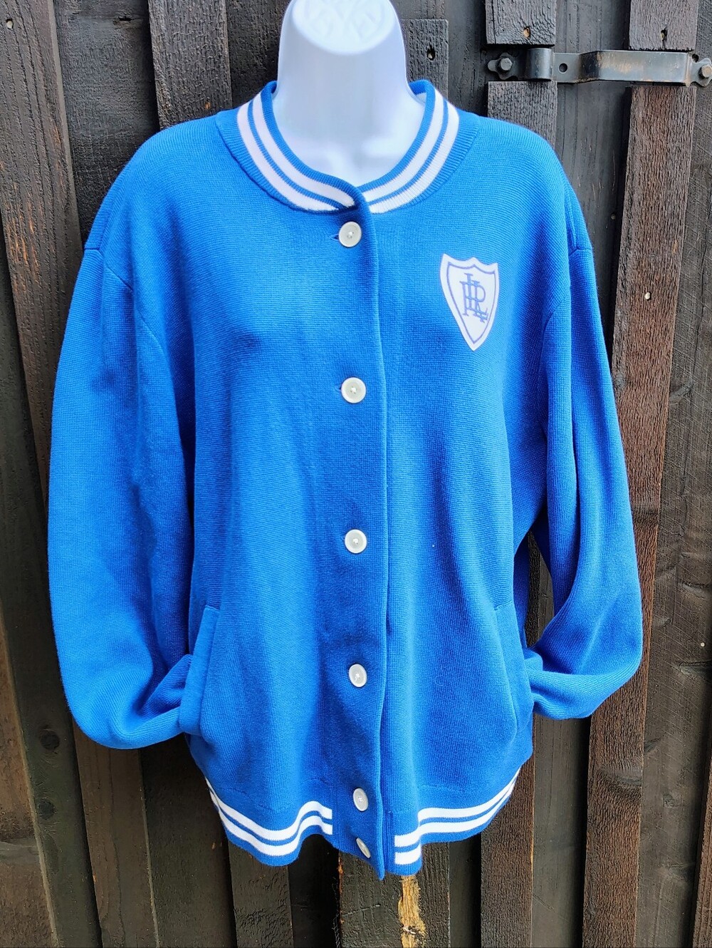 Ralph Lauren Royal Blue and White Striped Bomber Sweater